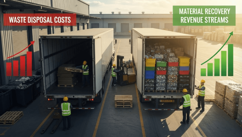 B2B waste-to-revenue program visual comparison at loading dock
