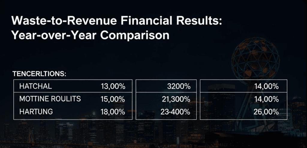 Waste-to-revenue financial results dashboard year-over-year comparison