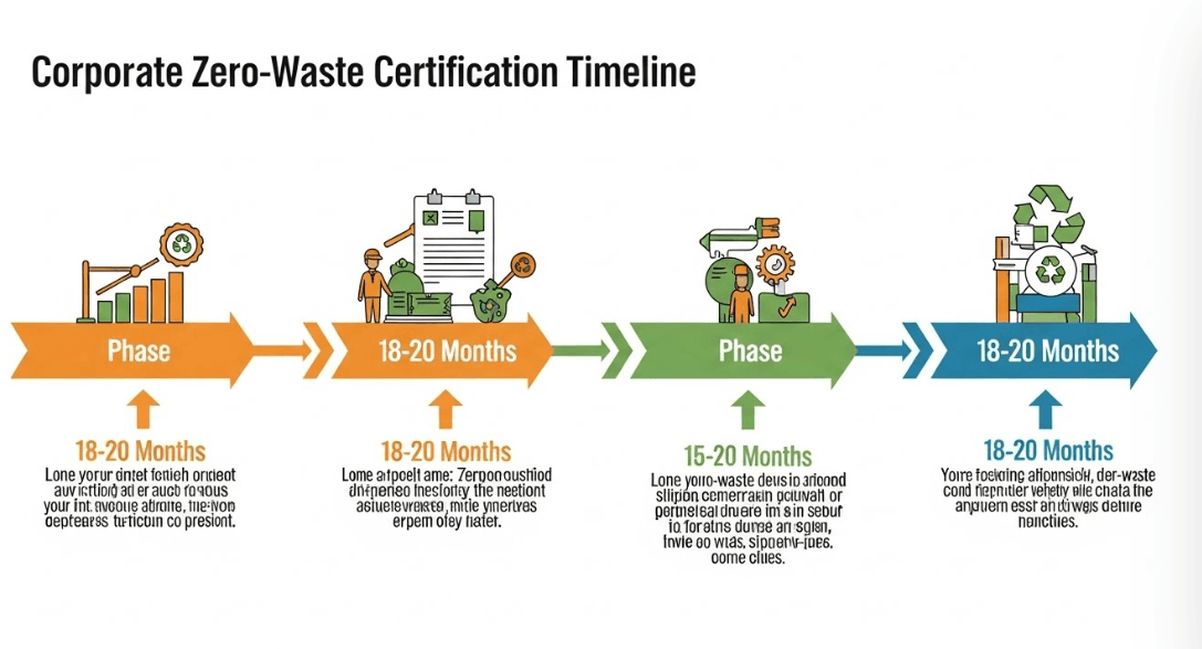 Corporate zero waste certification timeline roadmap with implementation phases
